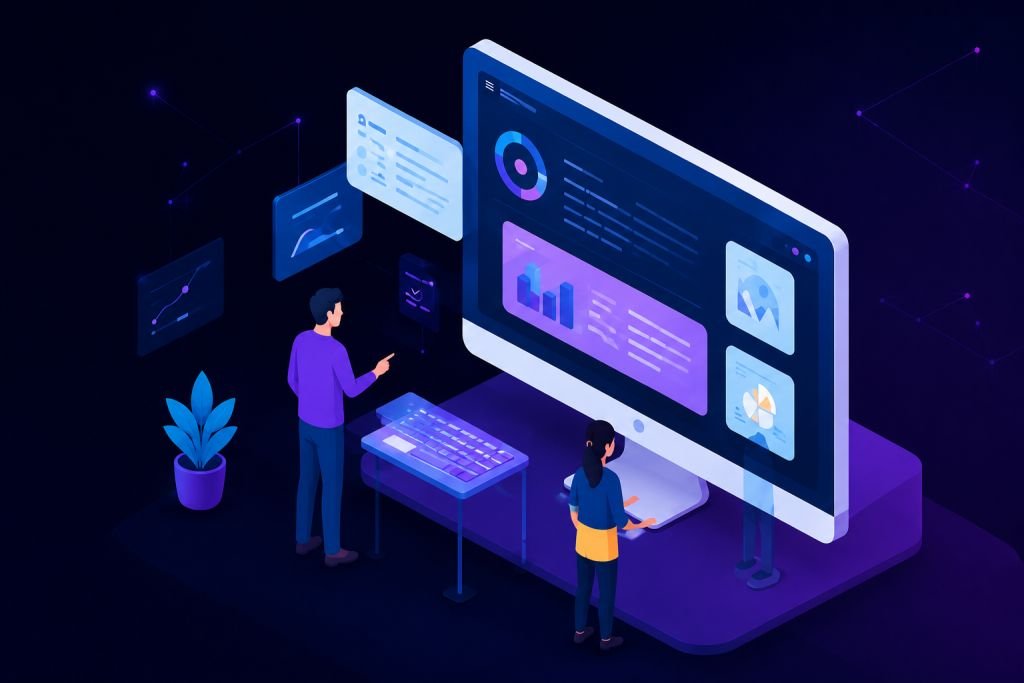 Digital solutions illustration showing website development